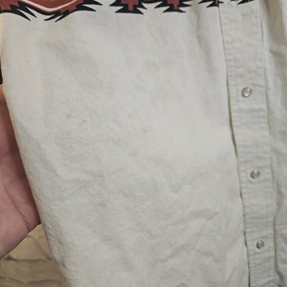 Vintage Wrangler Shirt Mens Large Pearl Snap Brushpopper Aztec Western Ivory - Picture 5 of 9